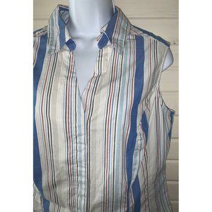 Riders Lee Sz LARGE Blue Stripe Blouse Shirt Button Fitted Instantly Slims EUC